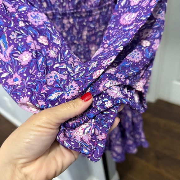 Maje Roleta Purple Floral Ruched Mini Dress Bohemian Cutout - Picture 8 of 10